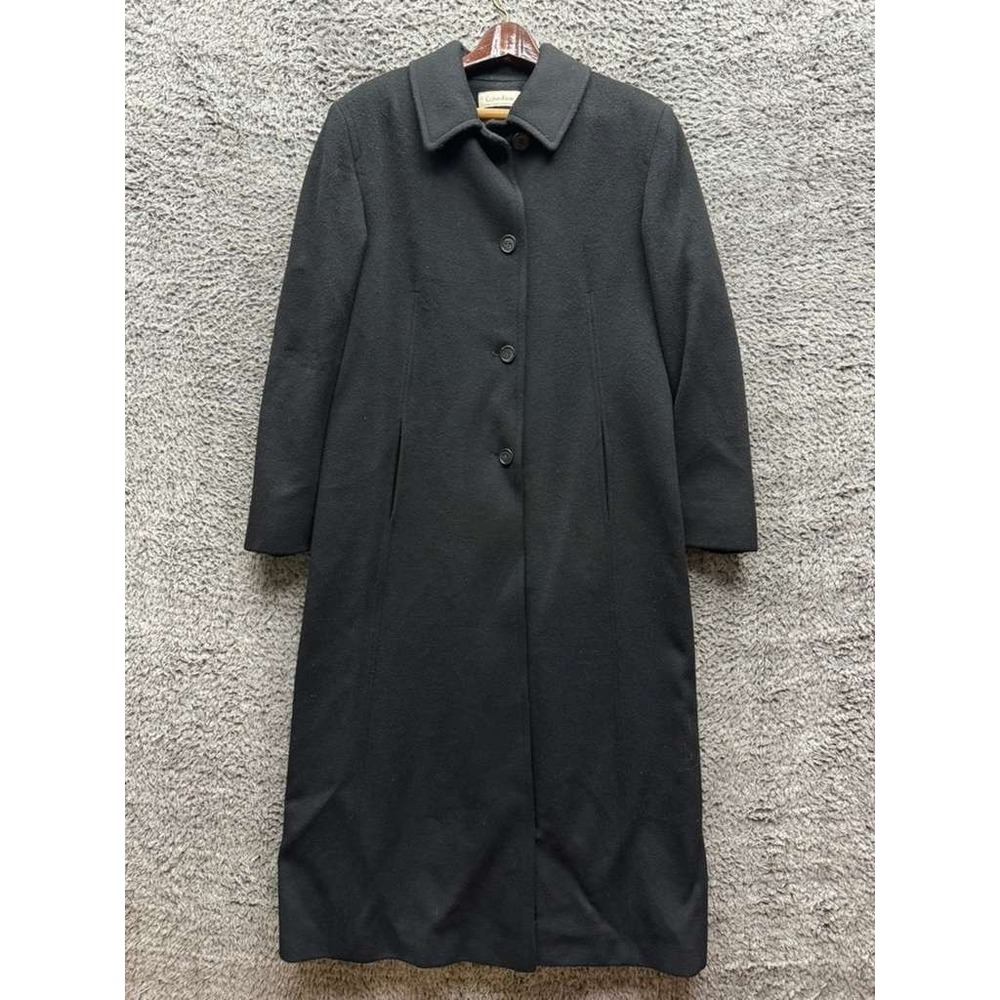 Vintage 80s Calvin Klein 100% Merino Wool Long Overcoat Black Womens Size 14